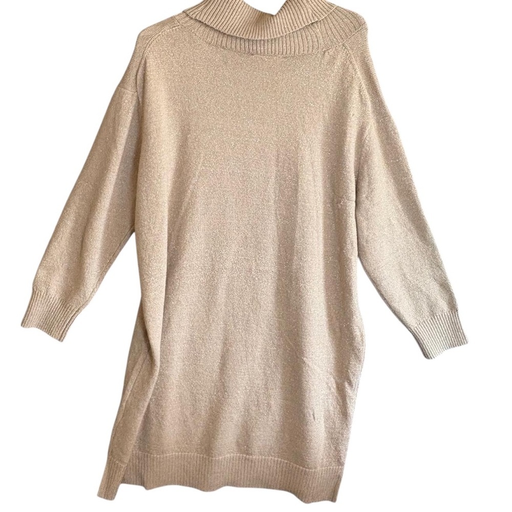 Nine West Women's 2XL Beige Knit Turtleneck Sweater Dress Knee Length